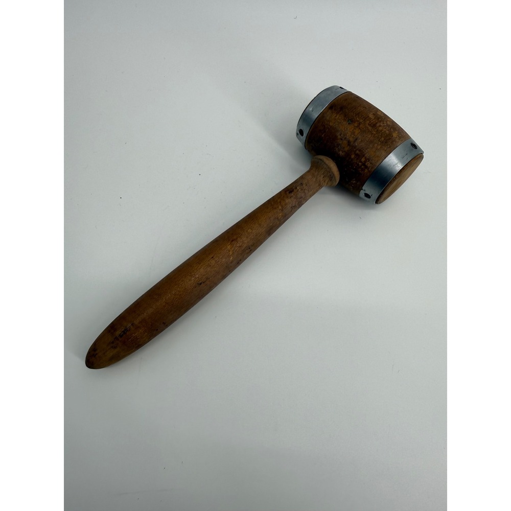 Vintage Wooden Mallet Gavel 8.5‎ Inch Wood Metal Primitive Rustic Decor - Picture 3 of 10